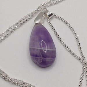 Natural Amethyst Polished Teardrop Pendant with Chain