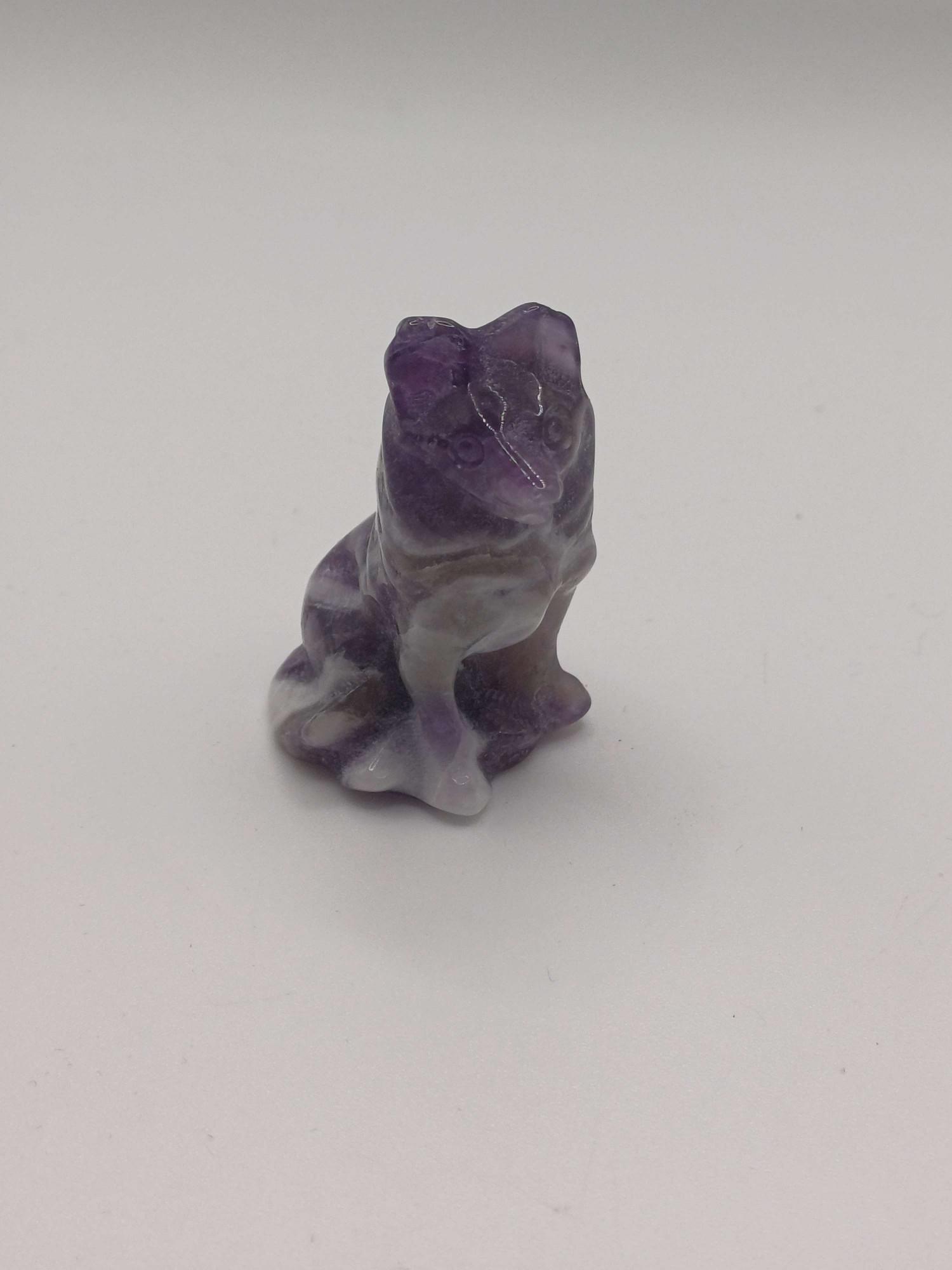 Natural Carved Amethyst Dog Figurine