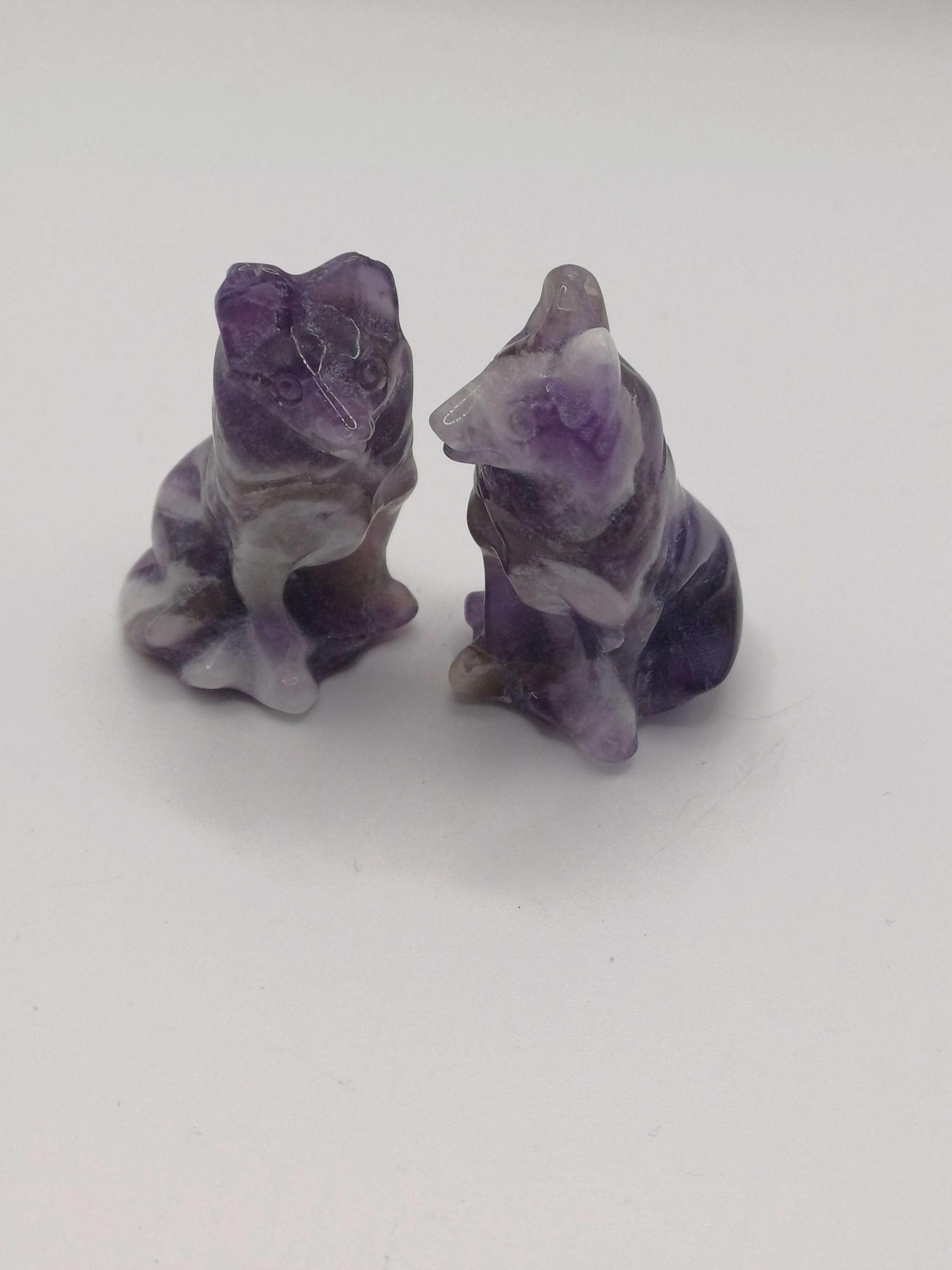 Natural Carved Amethyst Dog Figurines