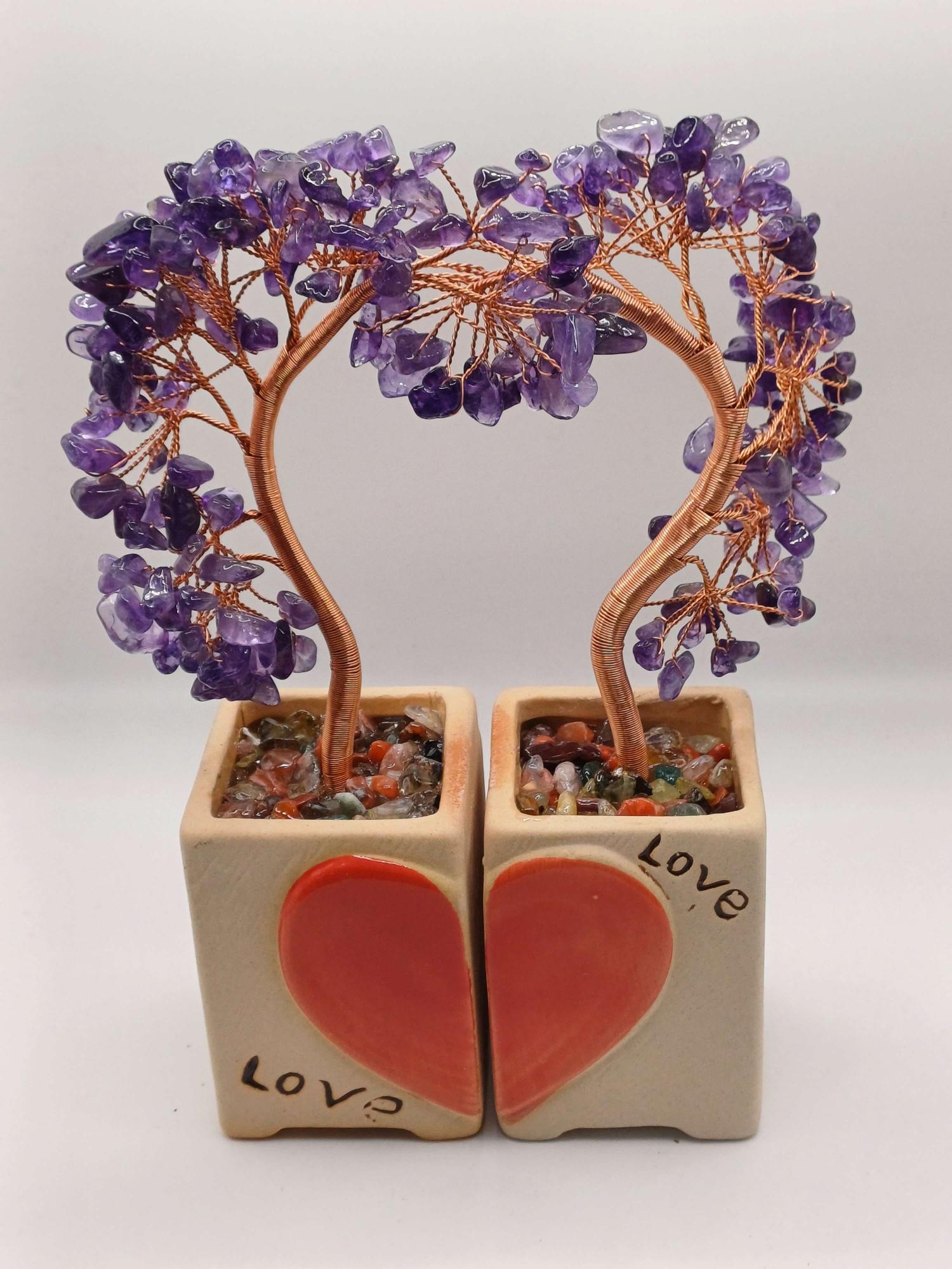 Amethyst Crystal Heart-Shaped Bonsai Tree of Life