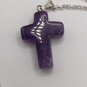 Carved Amethyst Cross Chain Pendant