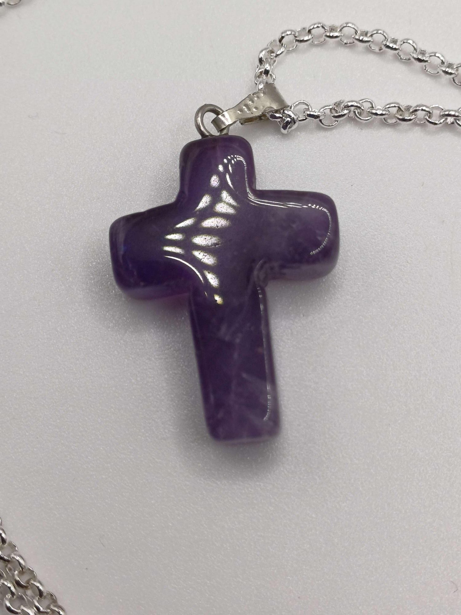 Carved Amethyst Cross Chain Pendant