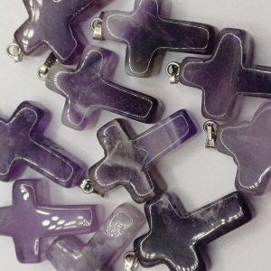 Carved Amethyst Cross Chain Pendants