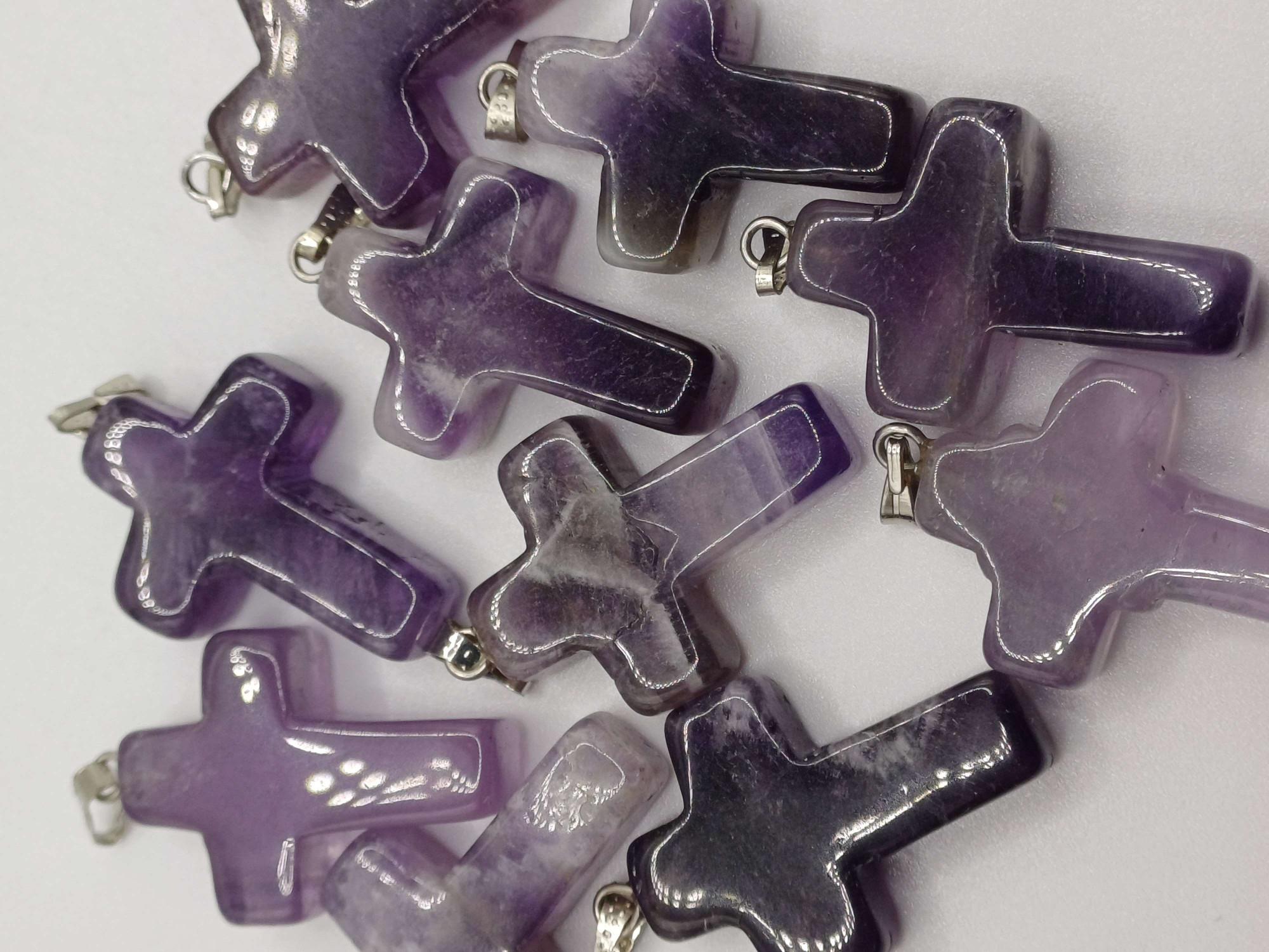 Carved Amethyst Cross Chain Pendants