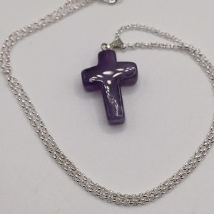 Carved Amethyst Crystal Cross Chain Pendant