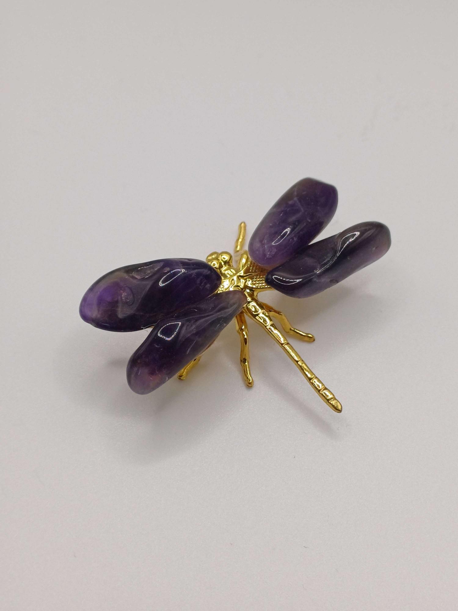Natural Amethyst Crystal Dragonfly Figurine