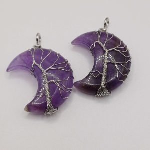 Natural Carved Amethyst Moon Pendants