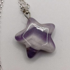 Polished Amethyst Star Pendant with Chain