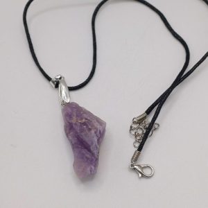 Rough Amethyst Rough Stone Pendant with Waxed Cord