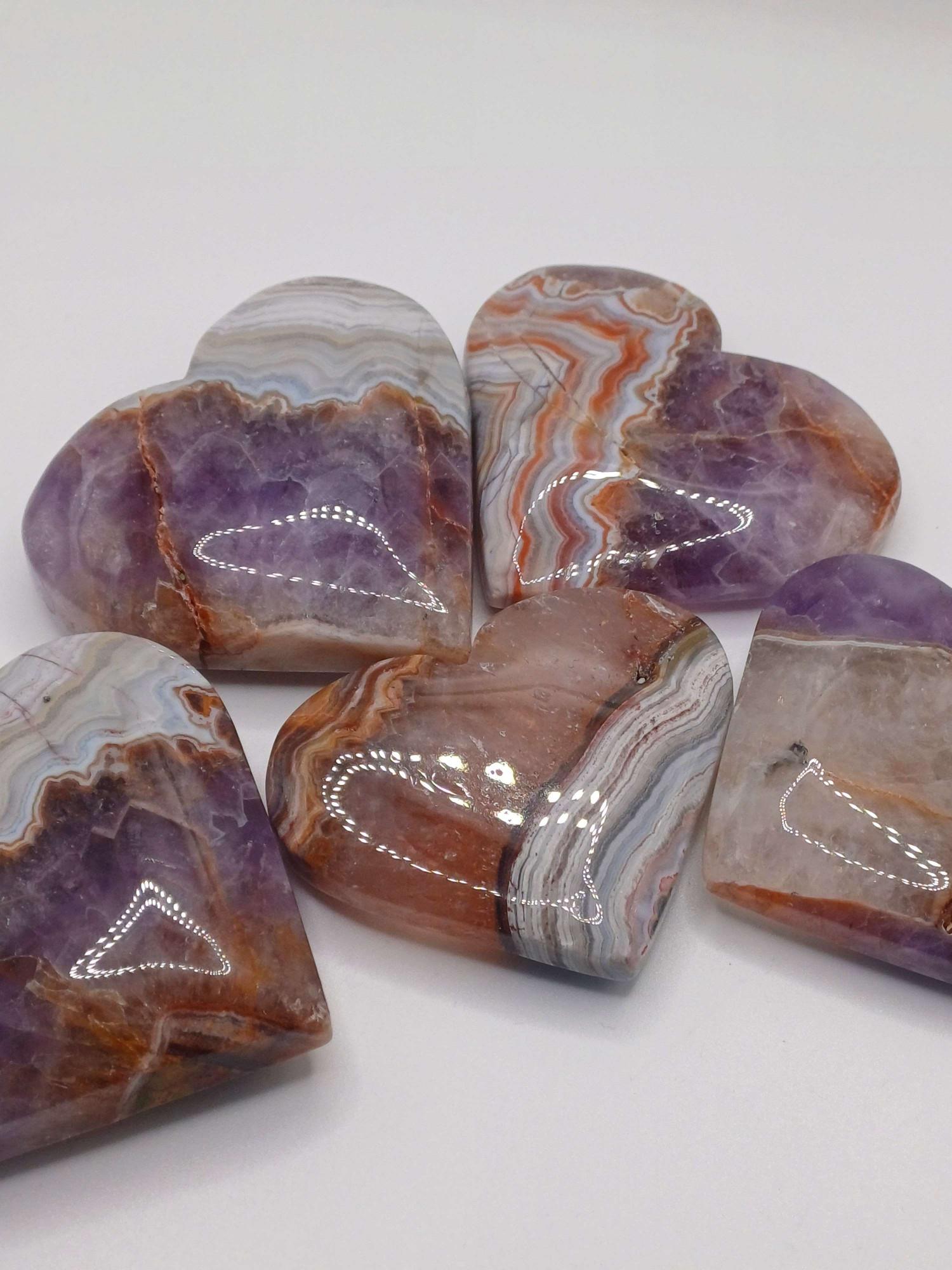 Large Polished Amethyst Lace Agate Hearts